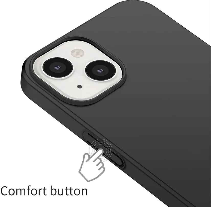 Black silicone case for iPhone 14 by TechPlus, featuring a soft, protective cover with a smooth finish.