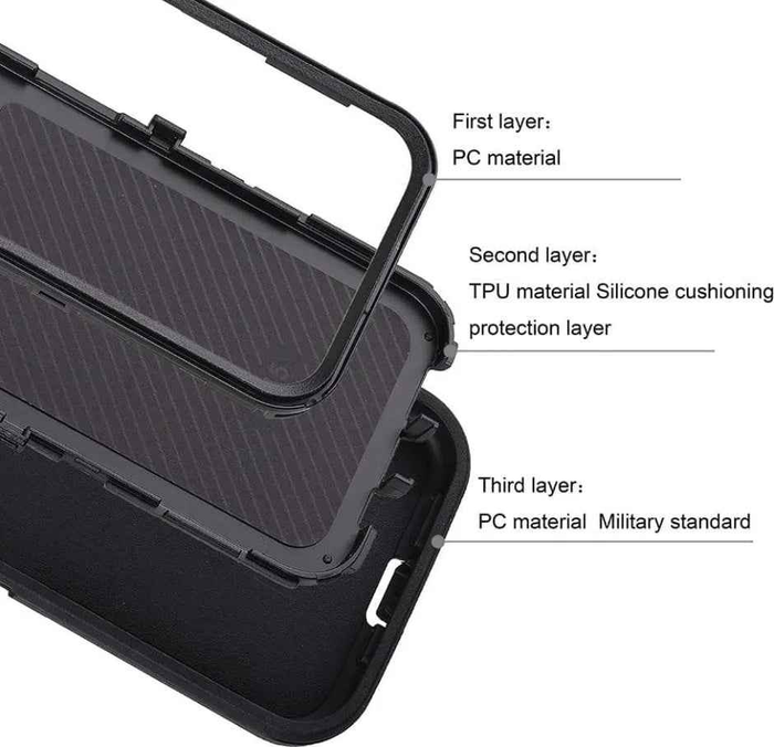 Techplus iPhone 15 heavy-duty shockproof mobile phone case showing durable design and rugged edges for protection.