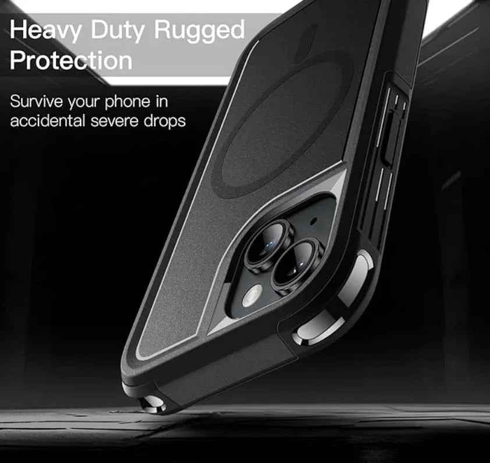 Techplus iPhone 15 Plus MagSafe case in rugged shockproof heavy-duty design with reinforced edges and secure magnetic attachment.