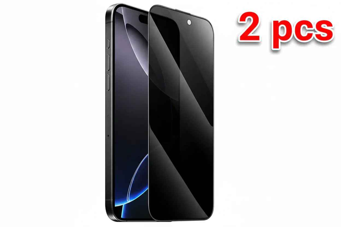 Techplus iPhone 16 glass privacy screen protector 2-pack showing the front view with screen and privacy filter