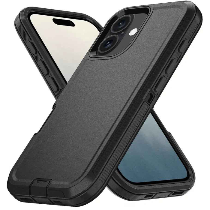 Techplus iPhone 16 heavy-duty shockproof mobile phone case showing rugged design and reinforced edges for durable protection.