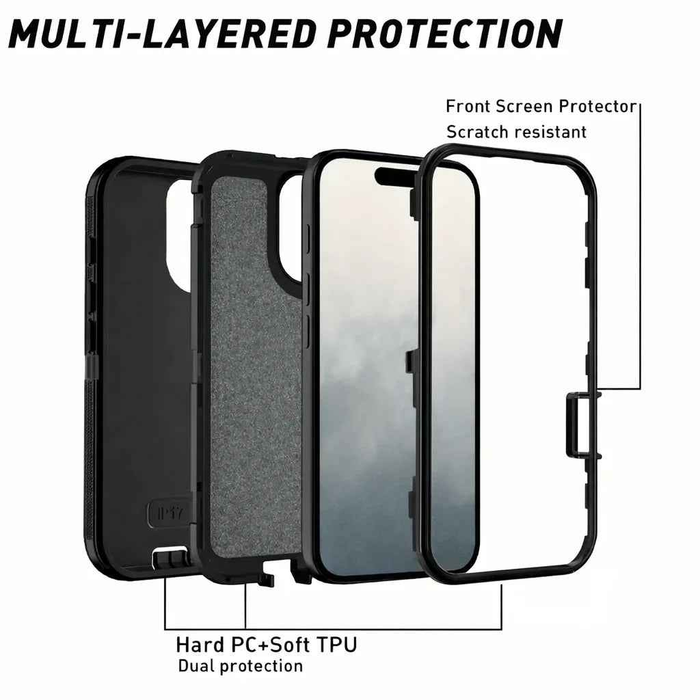 Techplus iPhone 16 Pro Max heavy-duty shockproof mobile phone case with rugged design for enhanced protection.