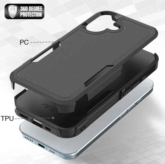 Techplus iPhone 17 dual layer armor hard case, durable mobile phone protection with rugged design and reinforced edges.