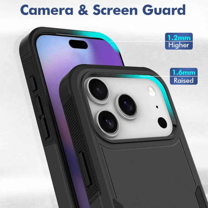 Techplus iPhone 17 Pro dual layer armor hard case, durable mobile phone protection with textured design and precise cutouts.