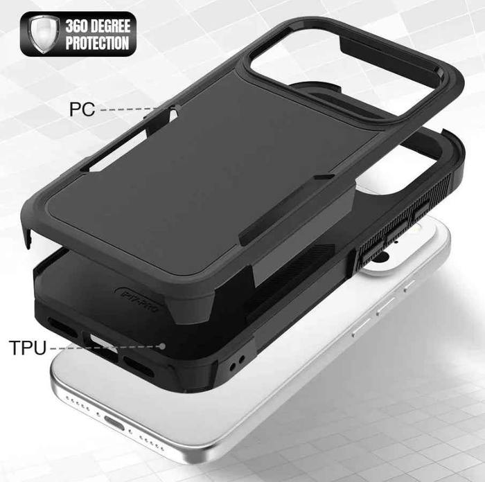 Techplus iPhone 17 Pro dual layer armor hard phone case with reinforced edges and textured grip for protection.