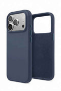TechPlus silicone case for iPhone 17 Pro Max in navy blue, soft protective cover with a smooth finish and precise cutouts.
