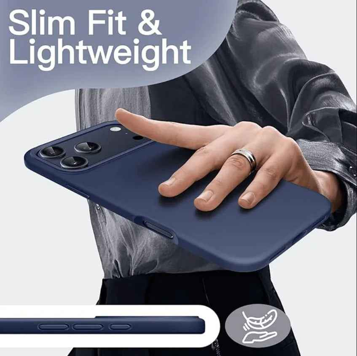 TechPlus navy blue silicone case for iPhone 17 Pro Max, soft protective cover with a snug fit and smooth finish.