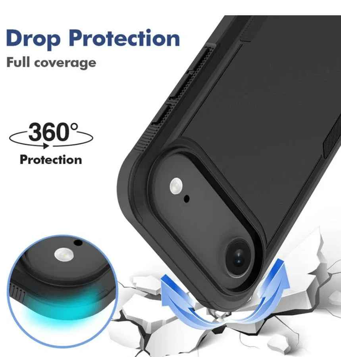 TechPlus iPhone Air Dual Layer Armor Hard Case showing rugged black and blue protective mobile phone case for iPhone.
