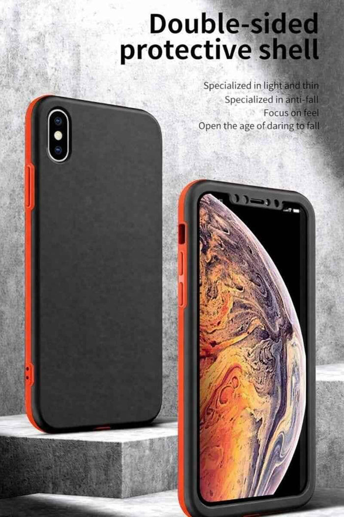 TechPlus iPhone XS 360-degree case with 3-piece full body protection cover, showcasing a sleek black design and precise cutouts.