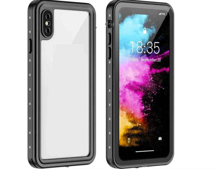 Techplus iPhone XS Max waterproof case in red pepper color, full protective cover for mobile phones with durable design.