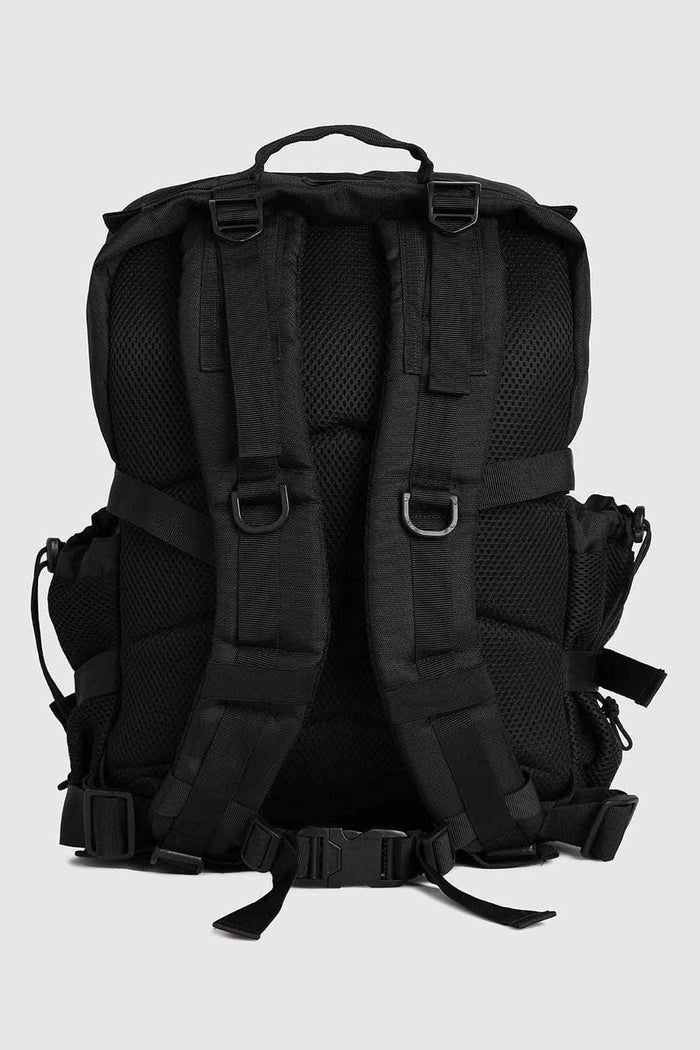 Black Ironclad Tactical Backpack by Fuaark Nz featuring multiple compartments and durable design for outdoor and tactical use.
