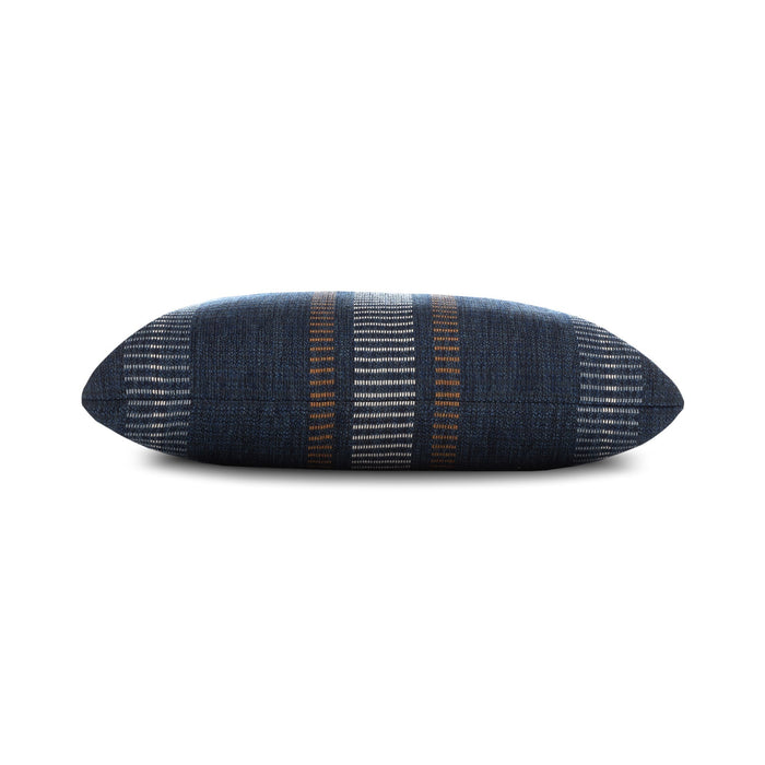 Side image of Navy textured outdoor pillow square size for sophisticated patio decor by Elaine Smith