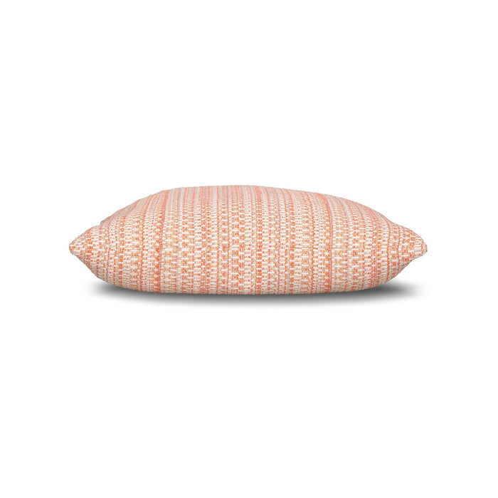Side image of Clay small scale plaid outdoor pillow square size for lively patio decor
