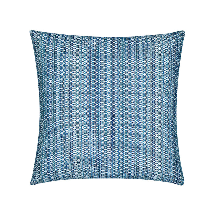 Pillow made from Indigo-colored multi-colored chenille kaleidoscope design in performance outdoor safe fabric