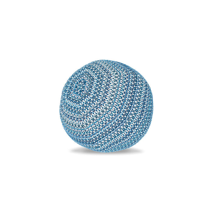 Round blue outdoor pillow with textured finish for stylish patio decor