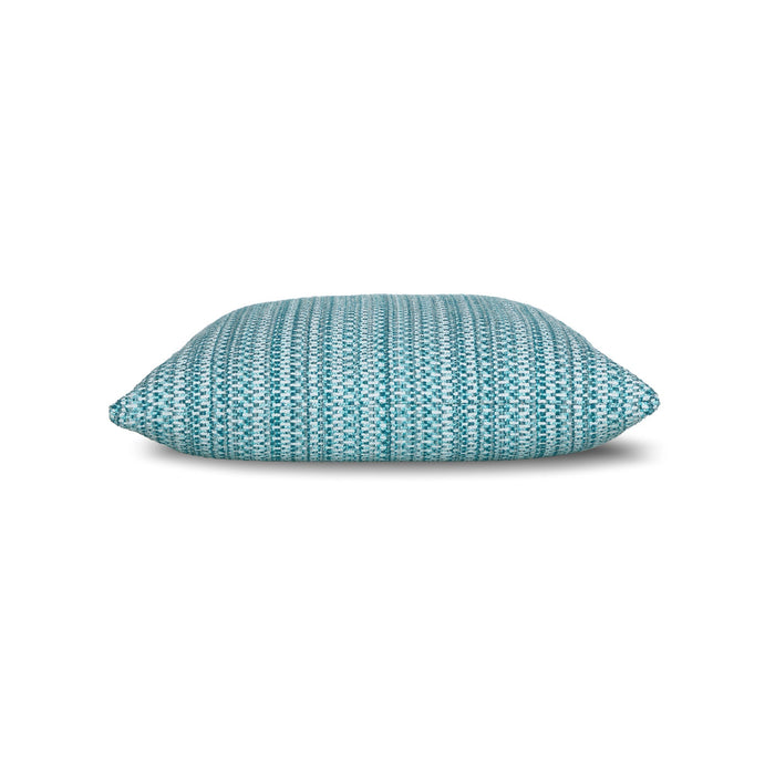 Side image of Lagoon small scale stripe outdoor pillow square size for classic patio decor