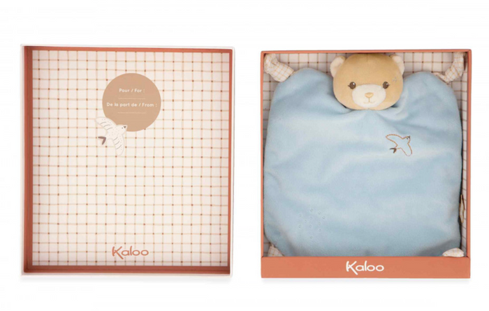 Kaloo Blue Teddy Bear Comforter in a gift box