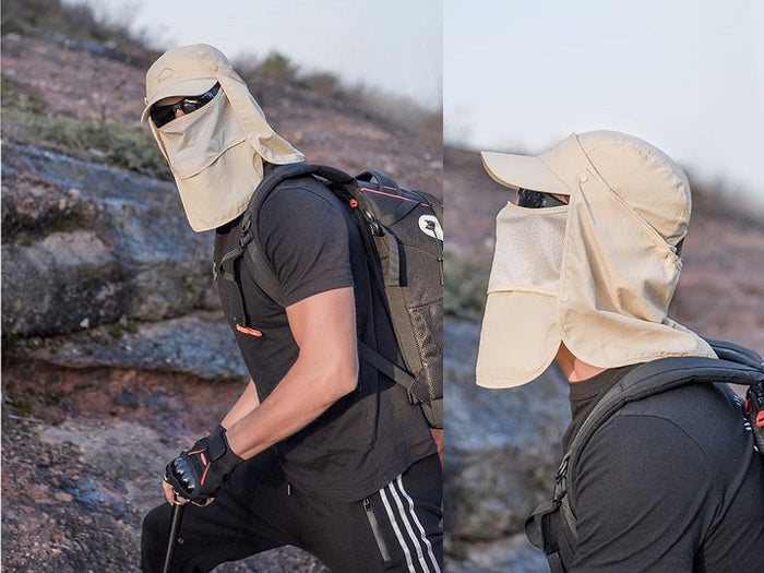 Dealonlinenz wide brim khaki sun hat with UV protection, ideal for outdoor fishing and hiking activities.