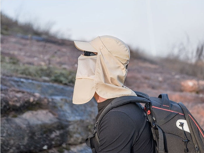 Dealonlinenz wide brim khaki sun hat with UV protection, ideal for outdoor fishing and hiking activities.