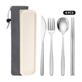 Korean style stainless steel outdoor cutlery set with storage box, including spoons, forks, and knives for camping or picnics