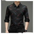 Red stylish men's long sleeve fashion shirt by Stylish 3Sixty5, shown on a model, with a classic collar and button details.