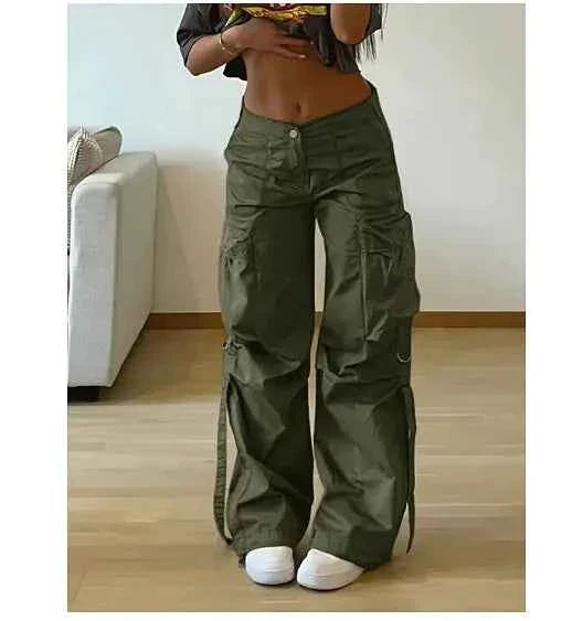 Khaki low-waist women's cargo pants with multiple pockets, casual outdoor utility pants from Mead's Supply & Equipment Outfitters.