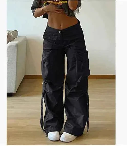 Women's khaki low-waist cargo pants with multiple pockets, casual outdoor utility pants by Mead's Supply & Equipment Outfitters.