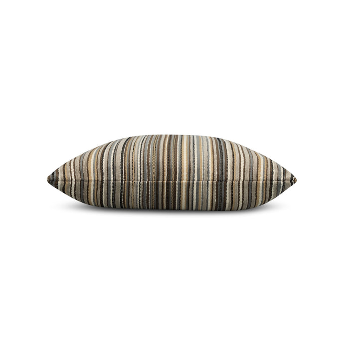 Side image of Brown striped textured velvet pillow square size for natural patio decor
