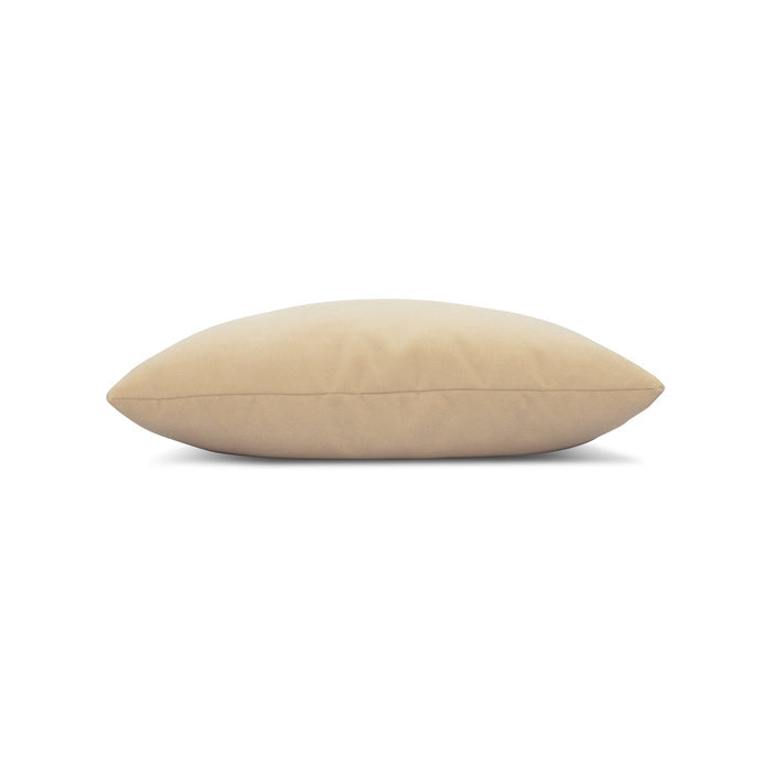 Side image of Beige solid velvet pillow lumbar size for timeless patio decor