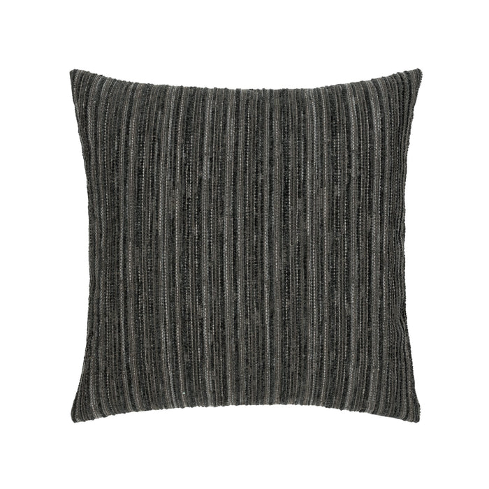 Pillow made from Elegant stripe outdoor safe chenille woven fabric in charcoal tones