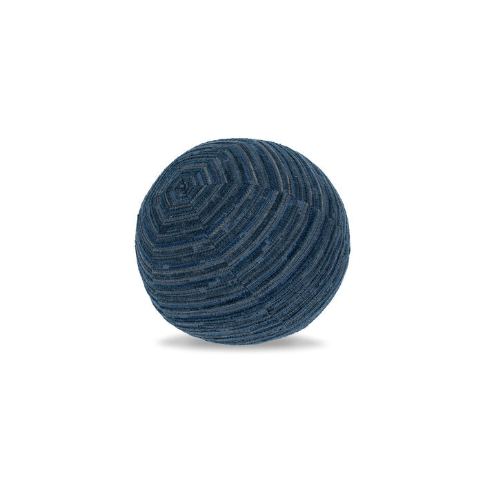 Round indigo striped outdoor pillow with chenille and textured finish for chic indoor and outdoor decor by Elaine Smith