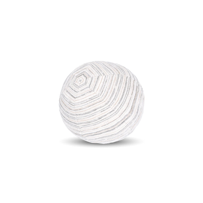 White and gray striped with cheniile outdoor pillow round size for classic indoor and outdoor decor by Elaine Smith