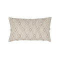 Beige textured outdoor pillow with macrame rope diamond details, lumbar size for transitional indoor and outdoor decor by Elaine Smith