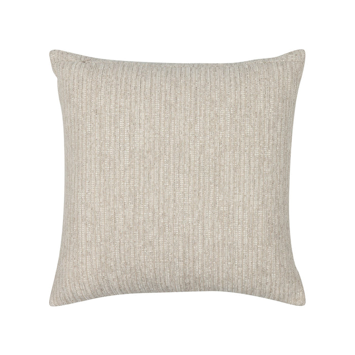 Back image of Beige textured outdoor pillow with macrame rope diamond details, square size for transitional indoor and outdoor decor by Elaine Smith