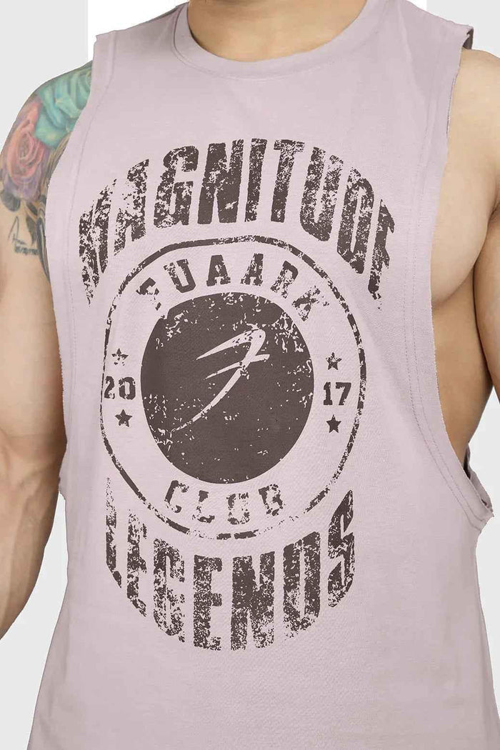 Beige Fuaark Nz Magnitude Deep Arm Tank Top, stylish and comfortable sleeveless tank for everyday wear.