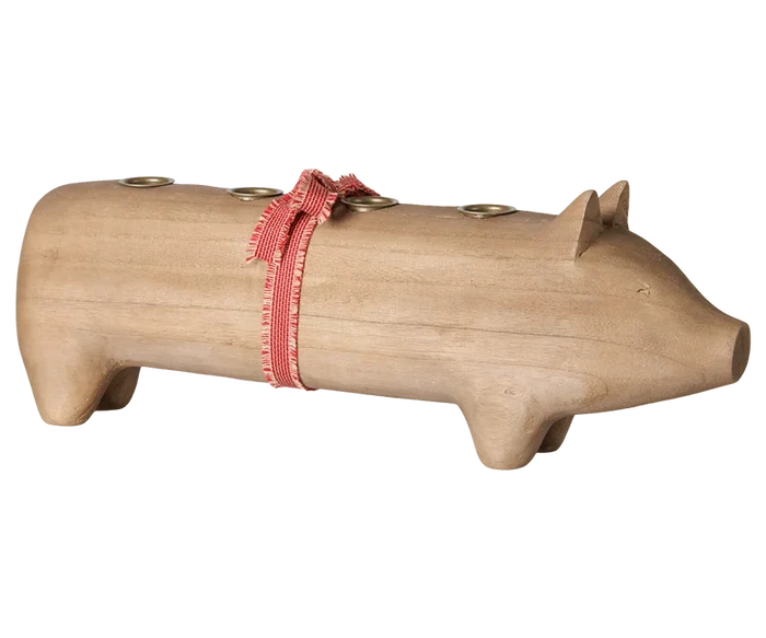 Maileg Christmas Pig Wooden Candle Holder Nature Large  FW26: NEW ARRIVAL