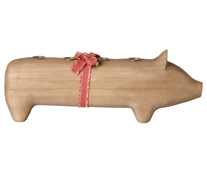 Maileg Christmas Pig Wooden Candle Holder Nature Large  FW26: NEW ARRIVAL