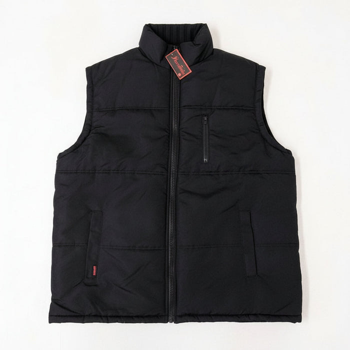 Black dealonlinenz size 3XL sleeveless thermal vest or jacket with a padded, insulated design for warmth and comfort.