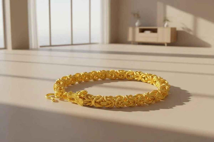 Gold men's fashion statement bracelet by Stylish 3Sixty5 featuring a modern, stylish design for contemporary men's accessories.