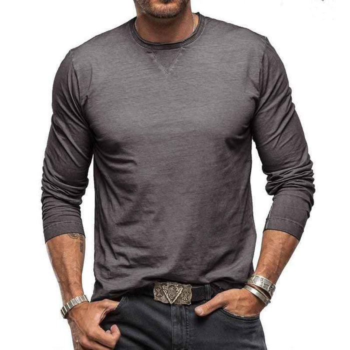 Light green men's long sleeve cotton T-shirt with crew neck by Mead's Supply & Equipment Outfitters, perfect for casual everyday wear.