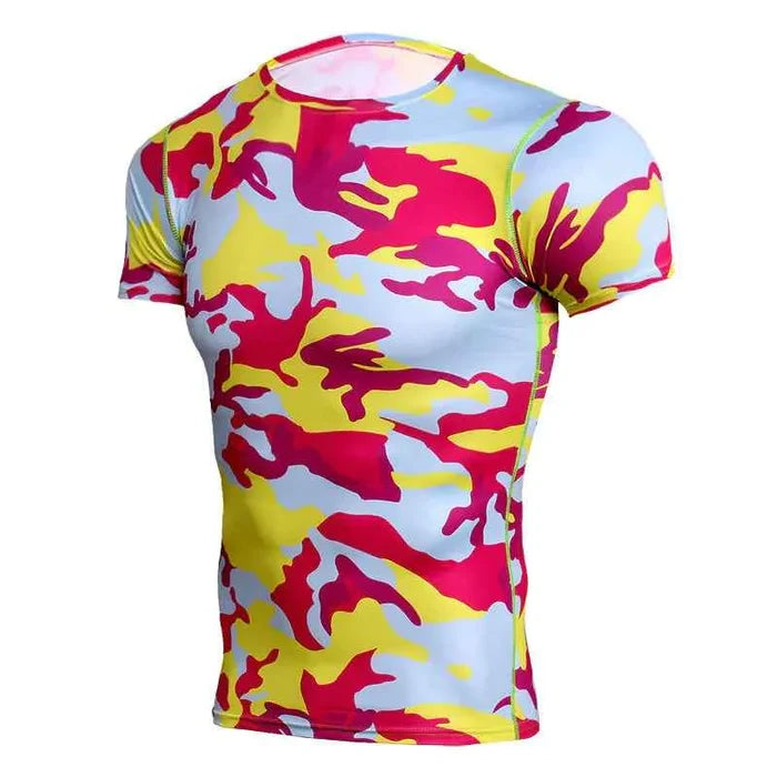 Men's quick-dry camouflage short sleeve T-shirt by Mead's Supply & Equipment Outfitters, featuring athletic fit and outdoor-ready design.