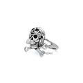 Men's stainless steel skull ring with bone casting details from Glitters, featuring a bold, edgy design.