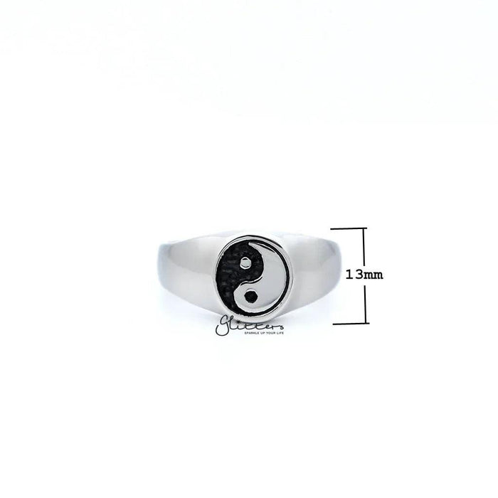 Men's stainless steel Yin Yang casting rings by Glitters, featuring smooth polished surface and intricate Yin Yang design.