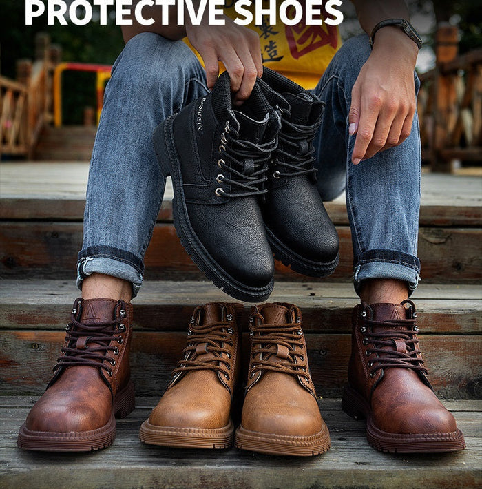 Men's steel toe cap work shoes with industrial safety design, puncture-proof construction, in black, size 9-14, by dealonline.co.nz