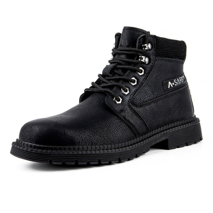 Men's steel toe cap work shoes by dealonline.co.nz with safety features, industrial design, and durable construction in black.