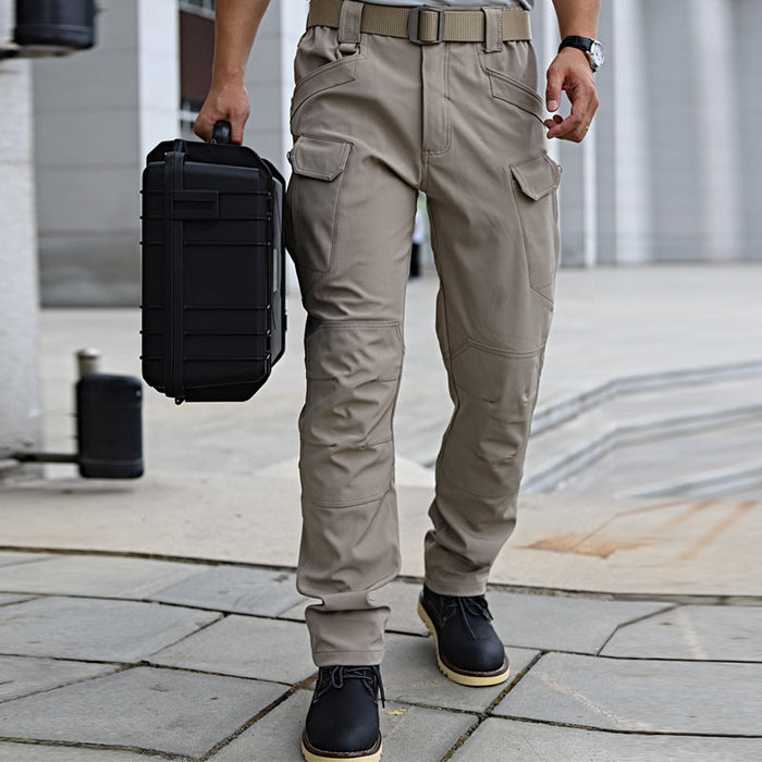 Men's tactical cargo pants by dealonline.co.nz, water-resistant ripstop fabric with flexible design and multiple cargo pockets.