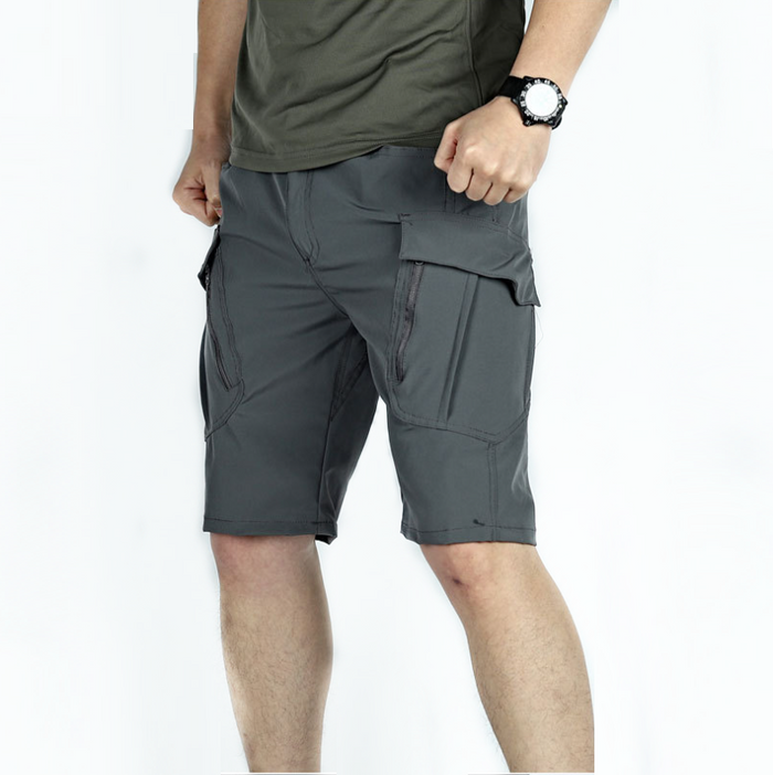 Men's tactical hiking shorts by dealonline.co.nz, water-resistant, lightweight cargo shorts with flex ripstop fabric for outdoor activities.