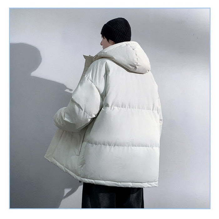 Men's white winter jacket in XL to 4XL, featuring a hood and front zipper, from dealonline.co.nz.