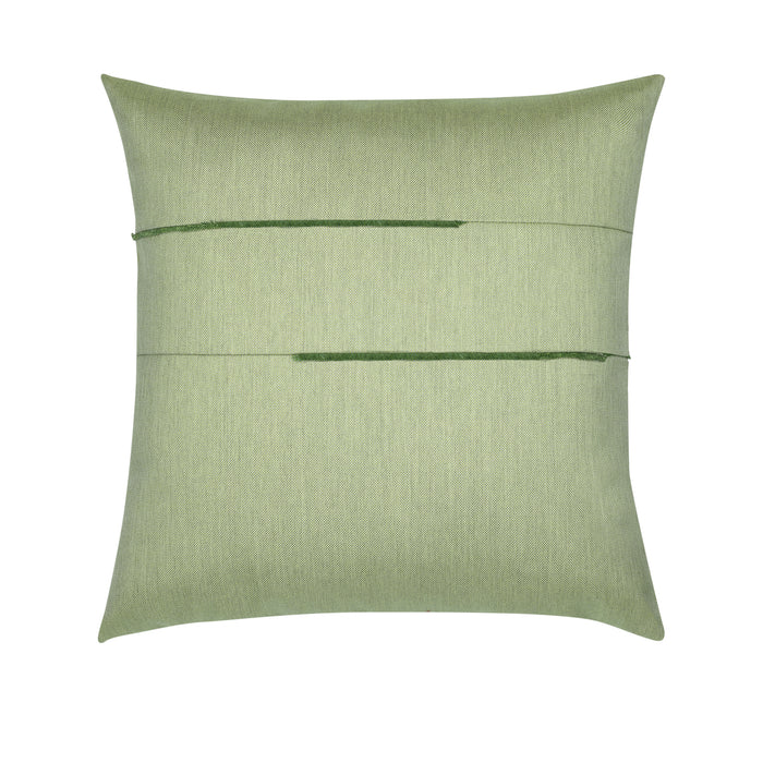 A square sage green throw pillow with two horizontal dark green stitched lines, shown against a plain white background.