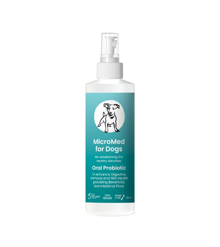 MicroMed for Dogs Care ongoing health and wellness solution in a 500ml bottle, designed for daily pet health support.